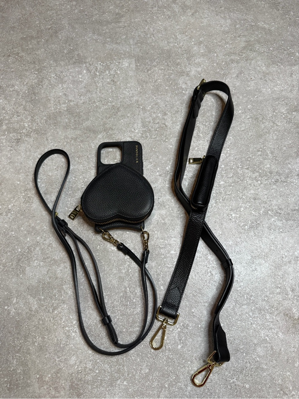 Bandolier Black Heart Wallet Crossbody Leather Phone Case Adjustable Strap